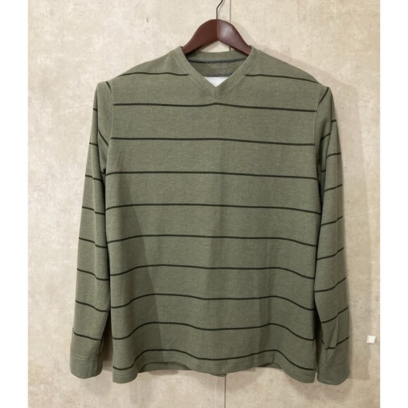 Faded Glory Shirt Men’s L Green Stripe V-Neck Long Sleeve Y2K Retro Vintage - Picture 2 of 8